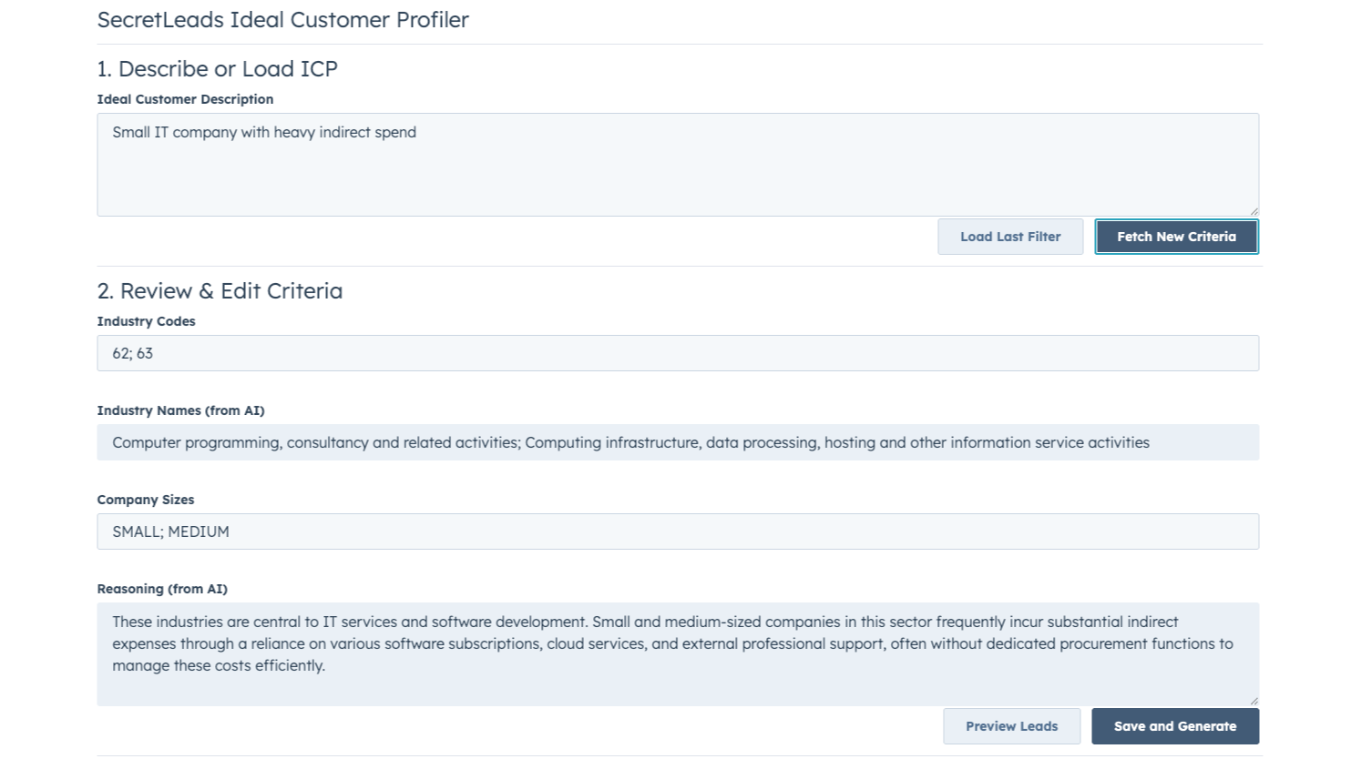 Search criteria generation